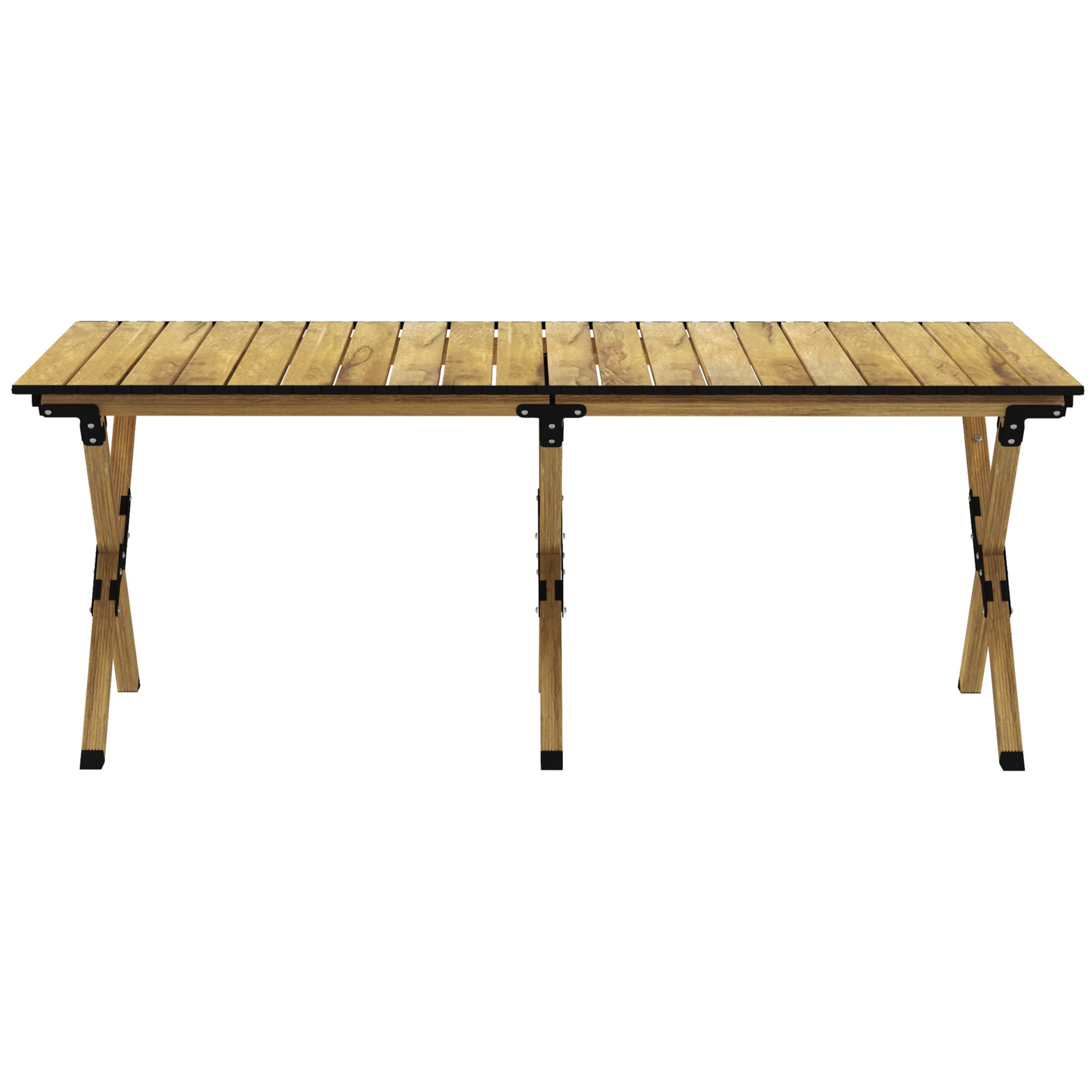 Table de camping pique-nique pliable - plateau enroulable - acier alu aspect bois naturel