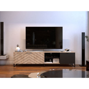 Auxane - meuble TV - bois et noir - 200 cm - style contemporain - Bois / Noir