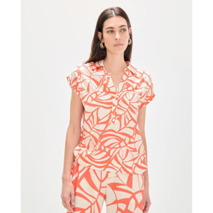 Blusa a collo alto con stampa a foglie