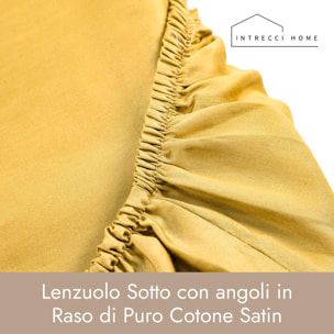 Intrecci Home Lenzuolo con Angoli, Lenzuolo Sotto in Raso di Puro Cotone Satin,Made in Italy, Morbidezza Suprema, Elegante e Confortevole, Tinta Unita