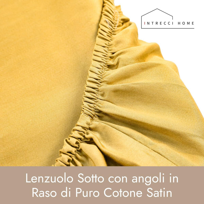 Intrecci Home Lenzuolo con Angoli, Lenzuolo Sotto in Raso di Puro Cotone Satin,Made in Italy, Morbidezza Suprema, Elegante e Confortevole, Tinta Unita