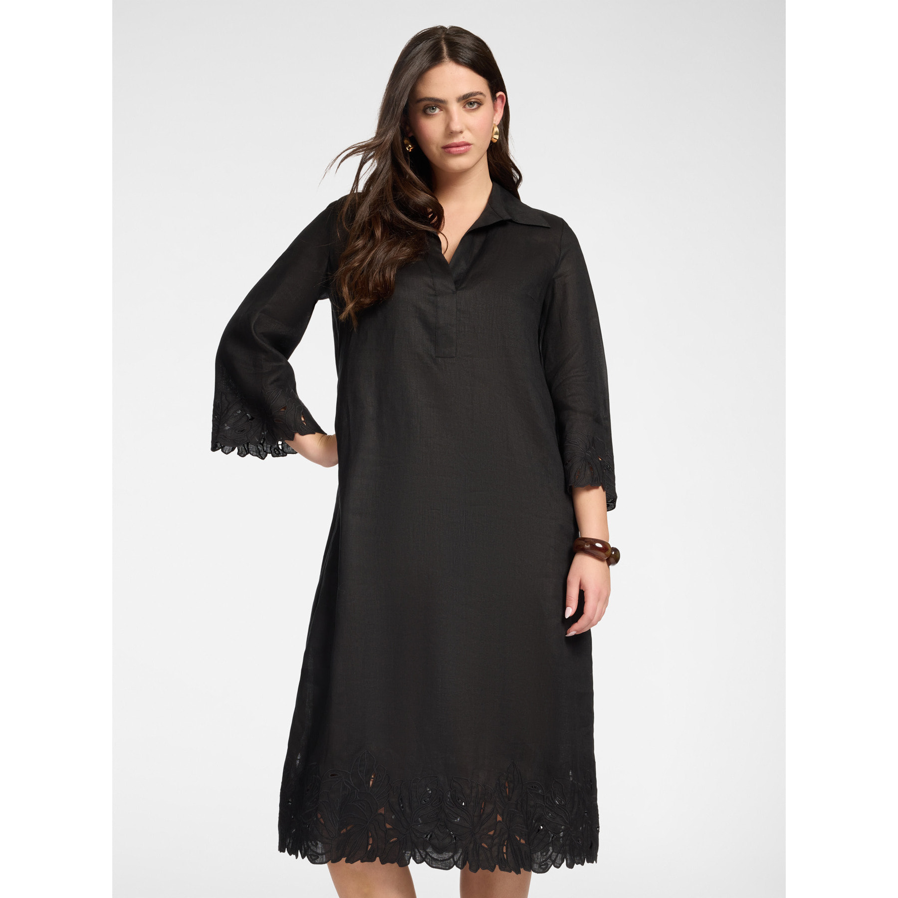 Elena Mirò - Abito in lino con pizzo - Nero