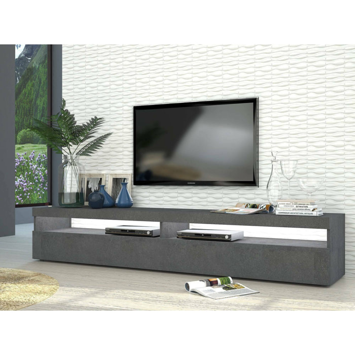 Mobile porta TV Active, Credenza bassa da soggiorno a 2 ante, Base porta televisione, 100% Made in Italy, cm 200x45h36, Ardesia, con luce LED