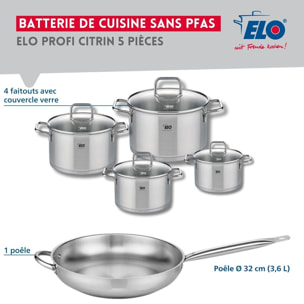 Set de 1 Poêle de cuisson 32 cm et 4 faitouts Elo Profi Citrin