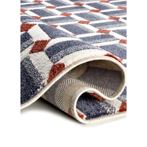 AMARA Alfombra geométrica con relieve azul, varias medidas disponibles.