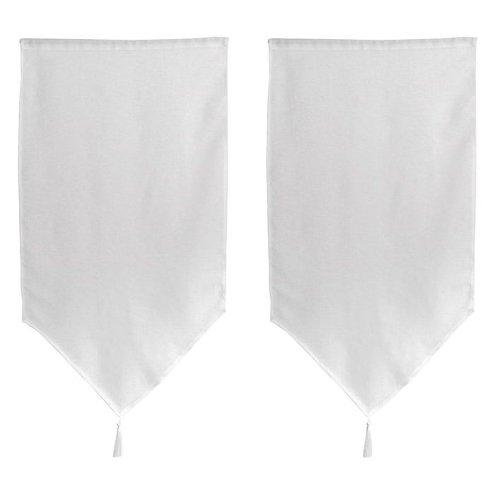 Paire de petits voilages en pointe avec pompon - Blanc