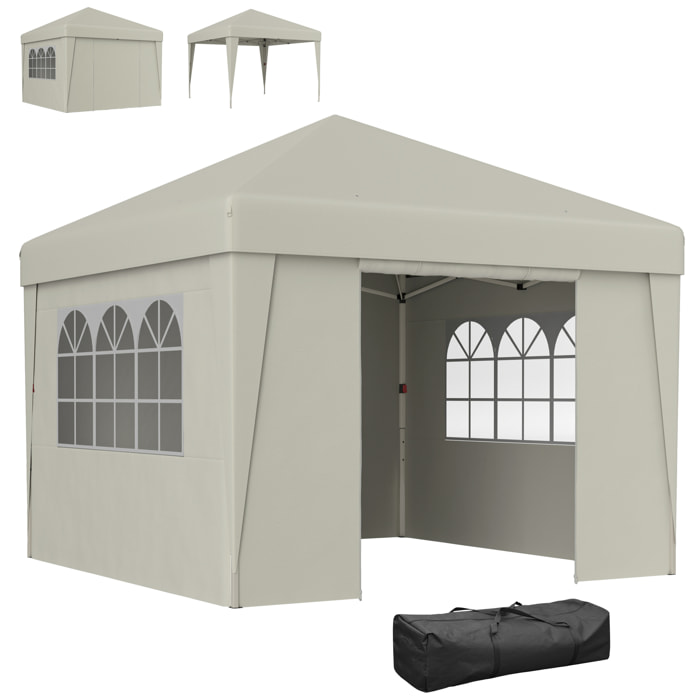 Tonnelle barnum pop-up 3 x 3 x 2,75 m anti-UV 30+ sac transport et lestage inclus beige clair