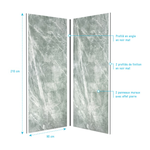 Pack de 2 Panneaux Muraux Pierre Artic Green 90+90x210 cm avec Profilés NOIR MAT - STONE'IT