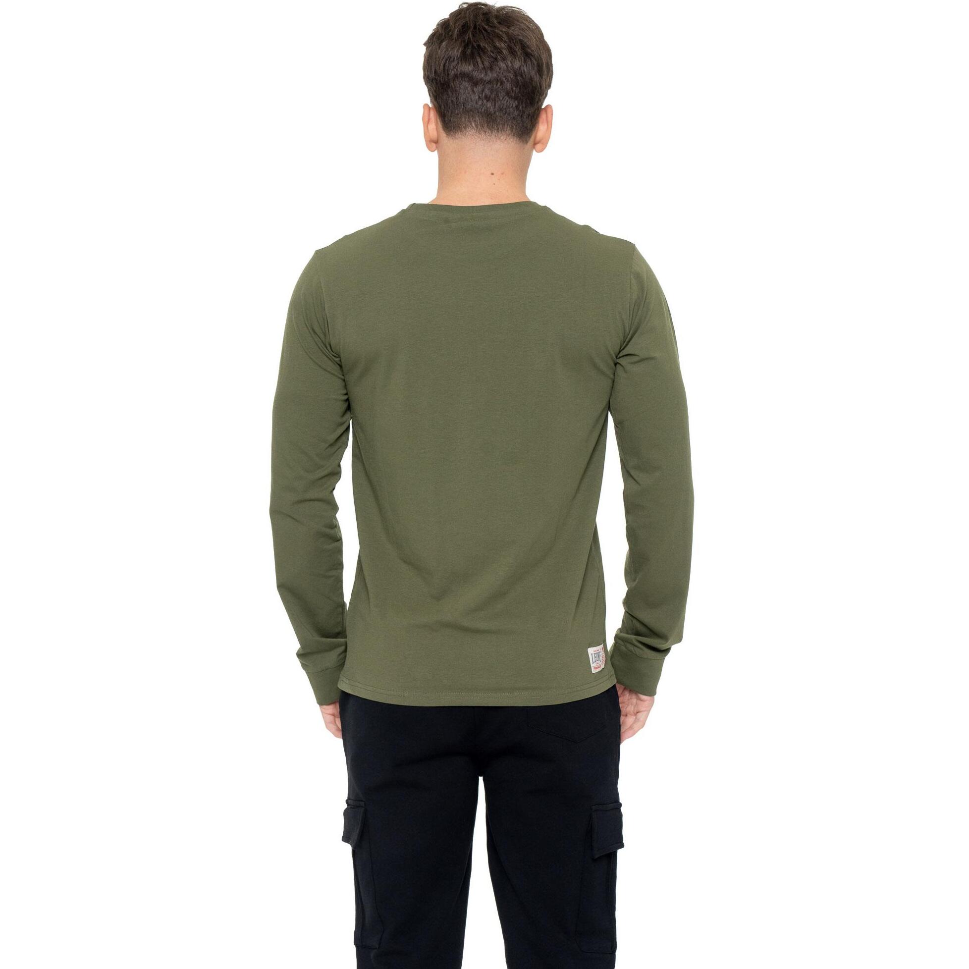 Camiseta de algodón elástico de manga larga con logo grande "Basic" para hombre