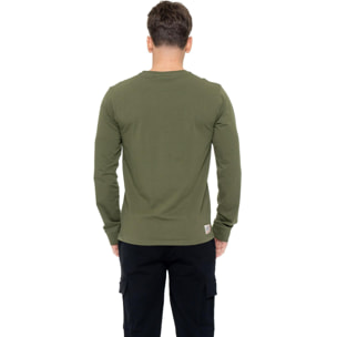 Camiseta de algodón elástico de manga larga con logo grande "Basic" para hombre