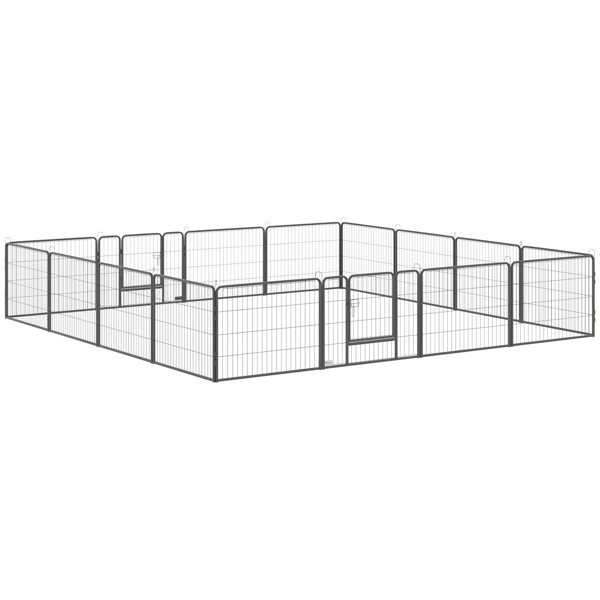 PawHut Parque para Perros Vallas para Mascotas de 16 Paneles 80x60 cm con 2 Puertas con Pestillo Corralito para Perros Pequeños de Acero para Interior y Exterior Gris