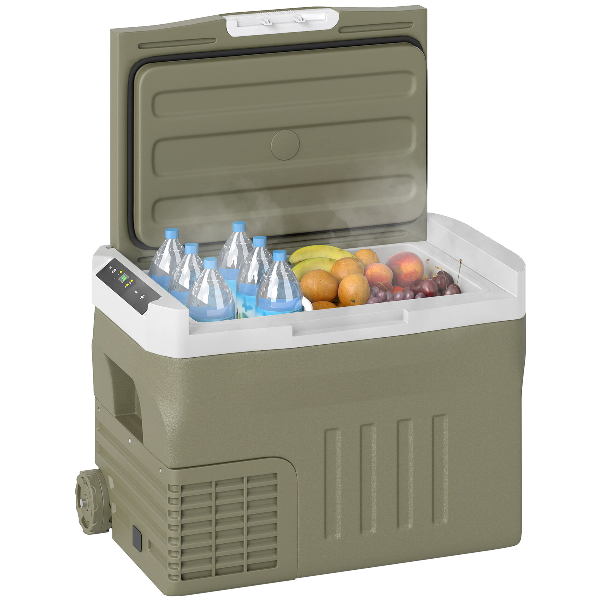 Nevera Portátil Eléctrica 30L Refrigerador de Coche -20℃ a +20 ℃ 12V/24V Mini Frigorífico con Ruedas Compresor Pantalla LED Táctil para Hogar Camping Viajes Automóvil 61x39x41,5 cm Verde
