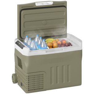 Nevera Portátil Eléctrica 30L Refrigerador de Coche -20℃ a +20 ℃ 12V/24V Mini Frigorífico con Ruedas Compresor Pantalla LED Táctil para Hogar Camping Viajes Automóvil 61x39x41,5 cm Verde
