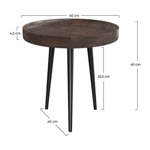 Table d'appoint ronde en bois de manguier foncé D40 cm - Palak