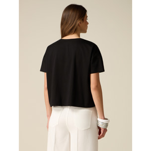 Oltre - T-shirt con applicazioni floreali - Nero