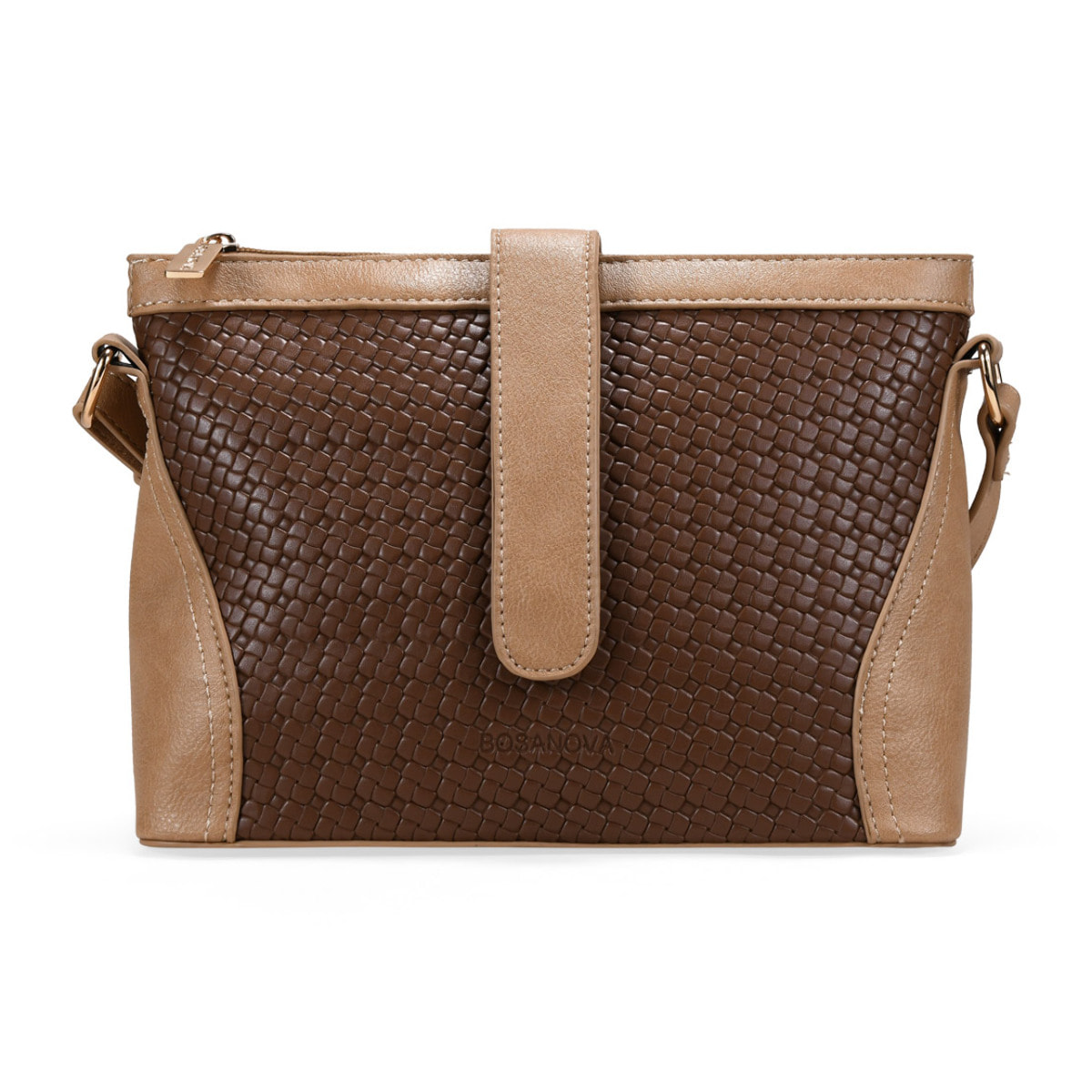 Bolso bandolera marrón con solapa y cremallera