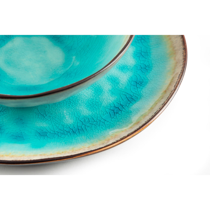 Assiettes Lave-vaisselle Service De Table Excelsa Ocean 18 Pièces - Porcelaine Blanc/Bleu - Motifs Poissons - Lave-vaissable Servizio Piatti