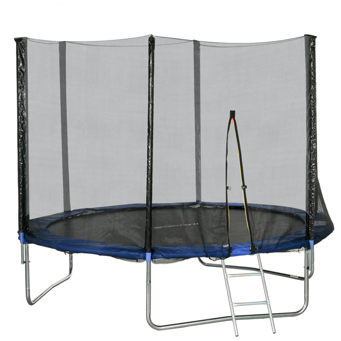 Cama Elástica de Exterior Ø305x250 cm Trampolín para Niños Adultos con Red de Seguridad Escalera Cubierta de Bordes y Marco de Acero para Jardín Patio Azul