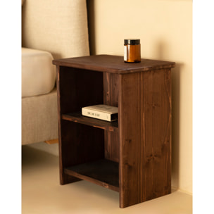 Mesita de noche de madera maciza en tono nogal de 50x42cm Alto: 50 Largo: 42 Ancho: 27