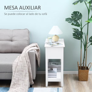 Mesa Auxiliar Mesita de Noche con Tapa Abatible Estante de Almacenamiento y Orificio de Cable Oculto para Salón Cama Dormitorio 60,5x32,5x70 cm Blanco