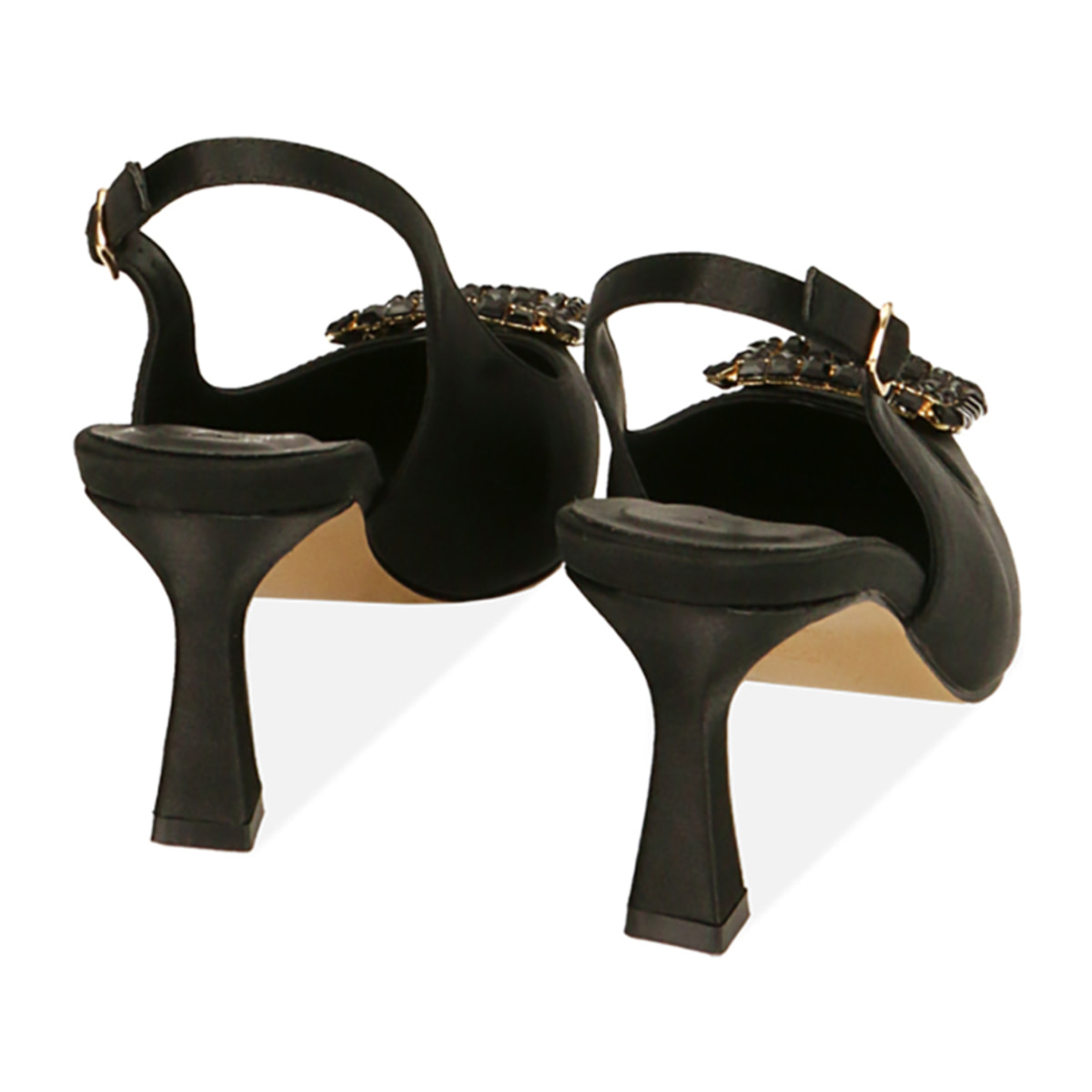 Décolleté slingback nere in raso, tacco 7,5 cm