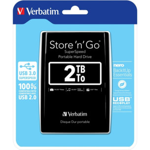 Disque dur externe VERBATIM 2To noir 2.5''