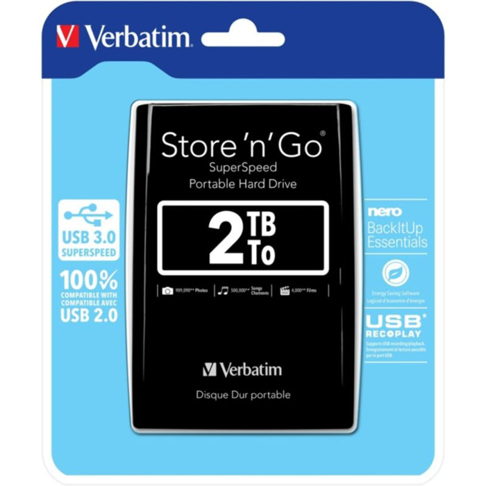 Disque dur externe VERBATIM 2To noir 2.5''