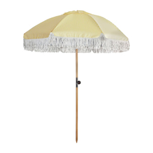 PARASOL EN POLYESTER RAYURE JAUNE AVEC FRANGE DIAM 180CM PLAYA