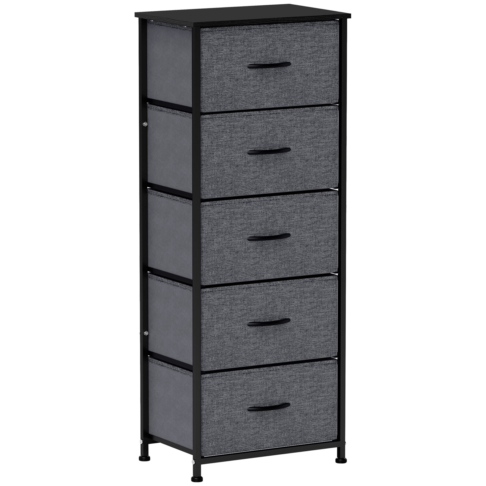 Chiffonnier rangement 5 tiroirs - dim. 45L x 30l x 116H cm - structure acier noir tissu pliant anthracite