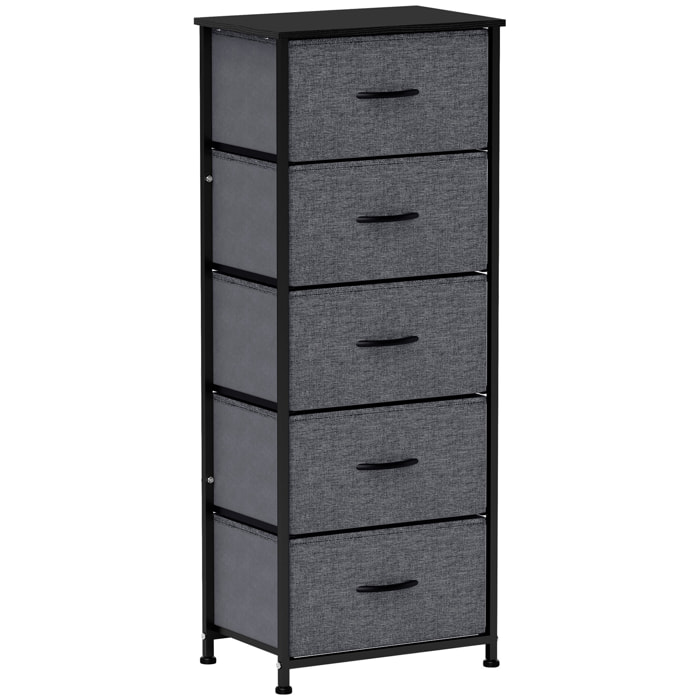 Chiffonnier rangement 5 tiroirs - dim. 45L x 30l x 116H cm - structure acier noir tissu pliant anthracite