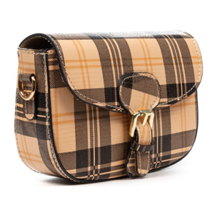 Annone bolso bandolera mujer. Piel auténtica acabado Ruga estampada con cuadro escocés.