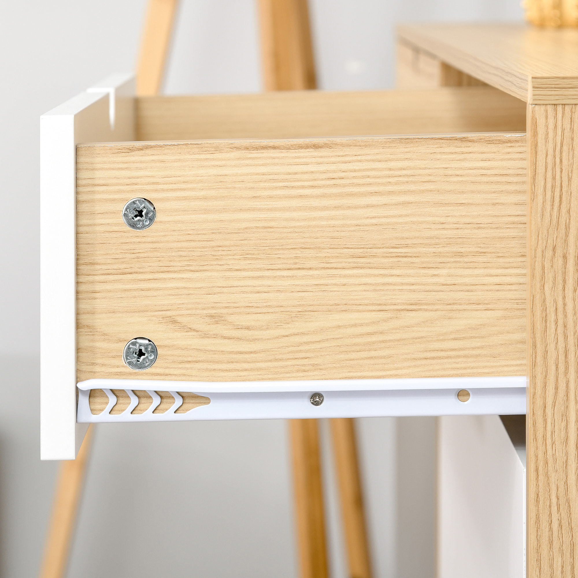 Buffet design scandinave 2 placards tiroirs coulissants MDF multicolore blanc gris bois clair