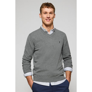 Jersey gris vigoré de punto con cuello de pico y bordado Rigby Go