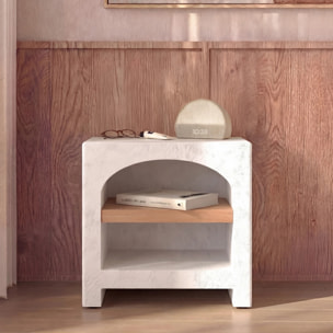 Table de chevet en plâtre blanc cassé et bois d'acacia - Fira