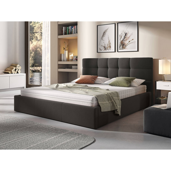 Mael - lit coffre - 160x200 - en tissu - sommier inclus - Gris Anthracite