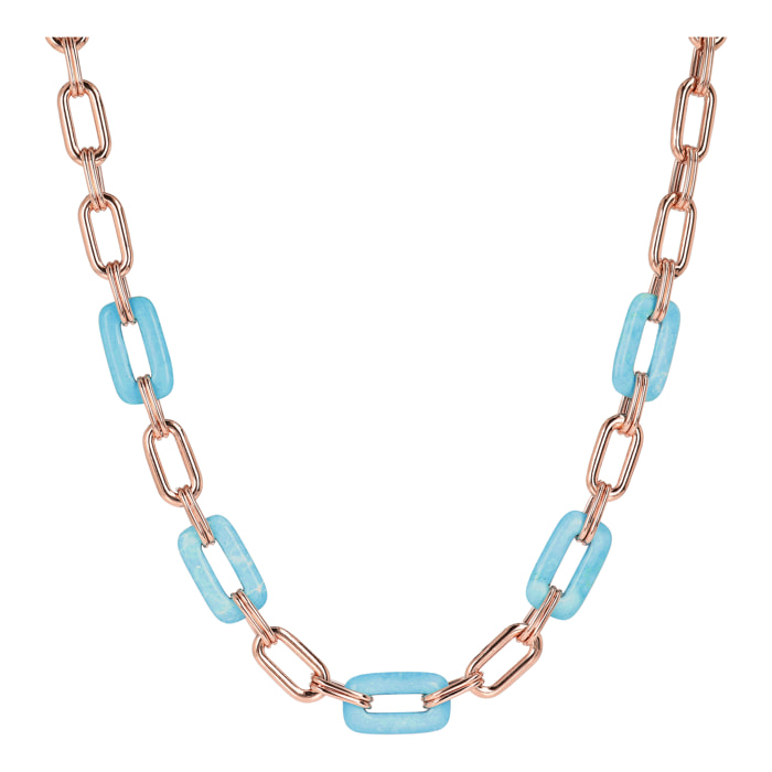 Collana con Maglie Rettangolari in Pietra Naturale Magnesite Azzurra