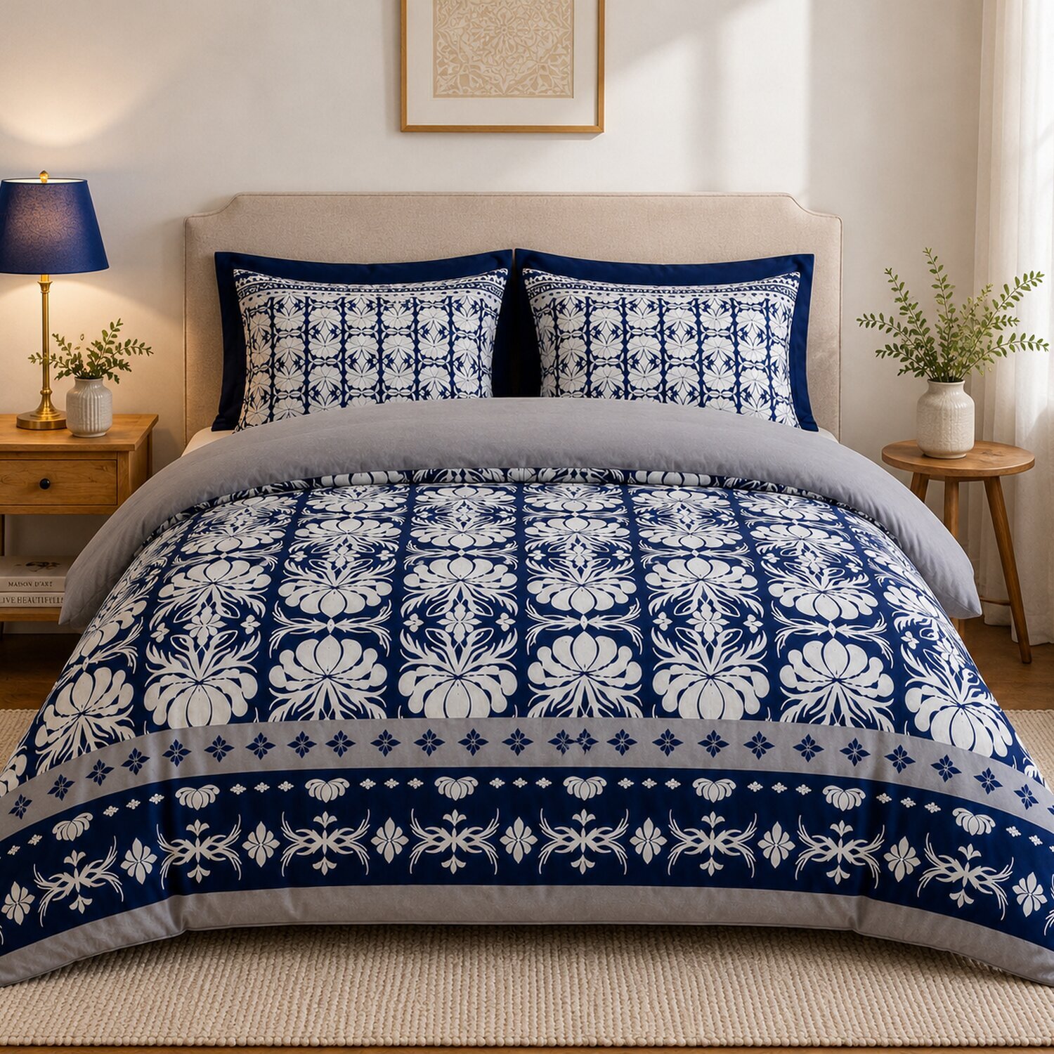 Parure housse de couette 100% coton 3pcs folk