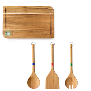 Tabla de corte y utensilios de cocina, madera de bambú