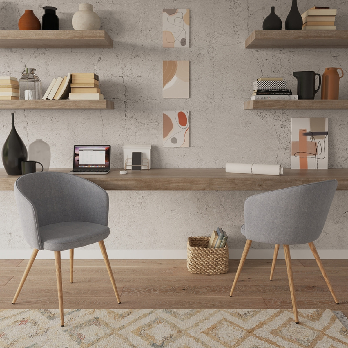 Lot de 2 chaises en tissu gris clair et pieds en métal - Chiara
