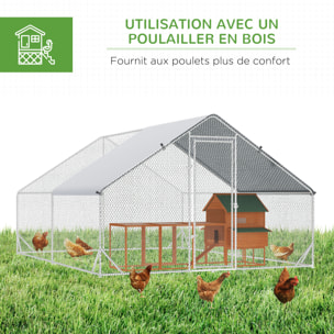 Enclos poulailler chenil 24 m² - parc grillagé dim. 8L x 3l x 2H m - double espace couvert - acier galvanisé