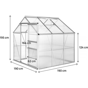 Serre jardin polycarbonate 190 x 190 x 195 cm "Basilic" - 3,61 m² - Gris