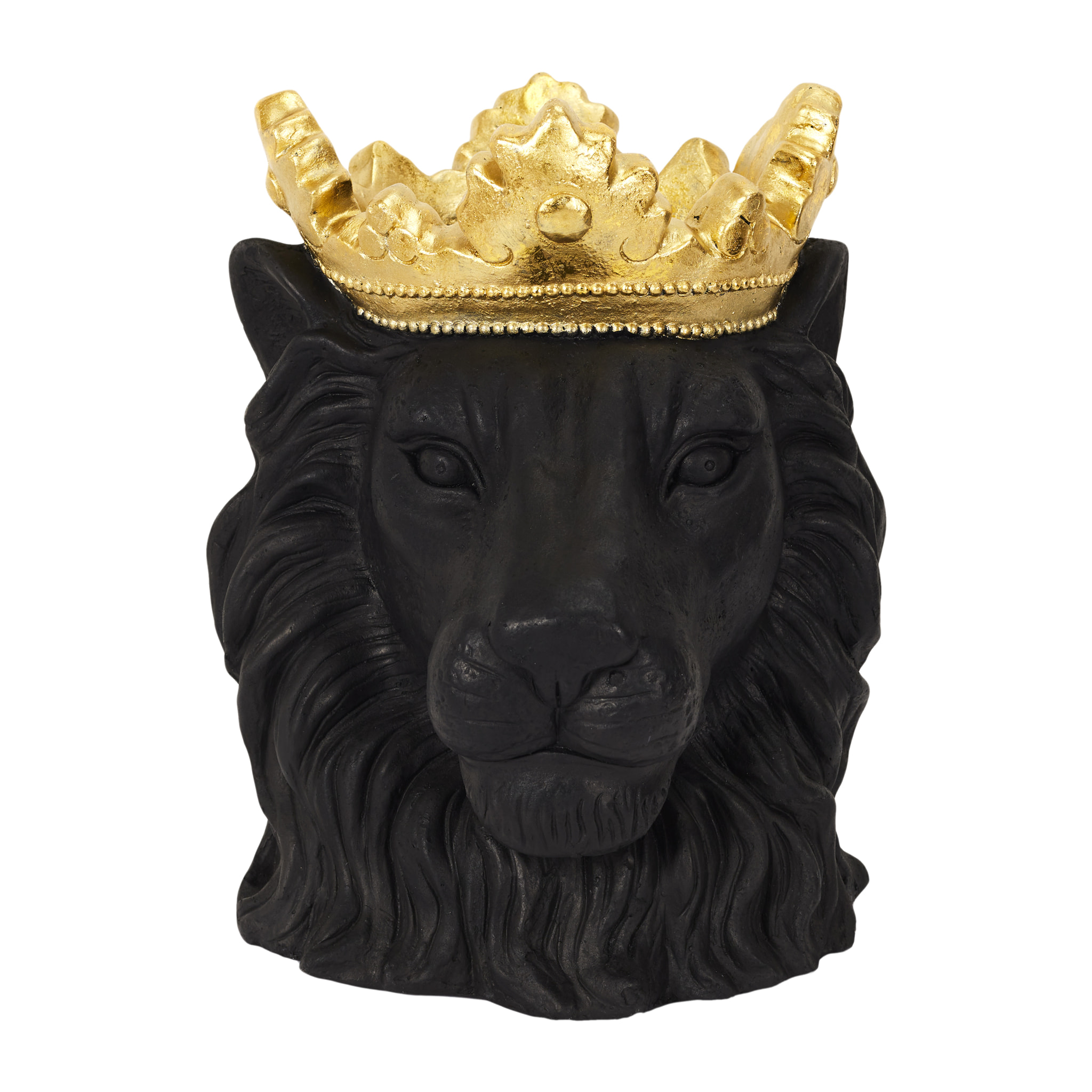 Cache Pot Lion Noir Couronne Doree D16cm