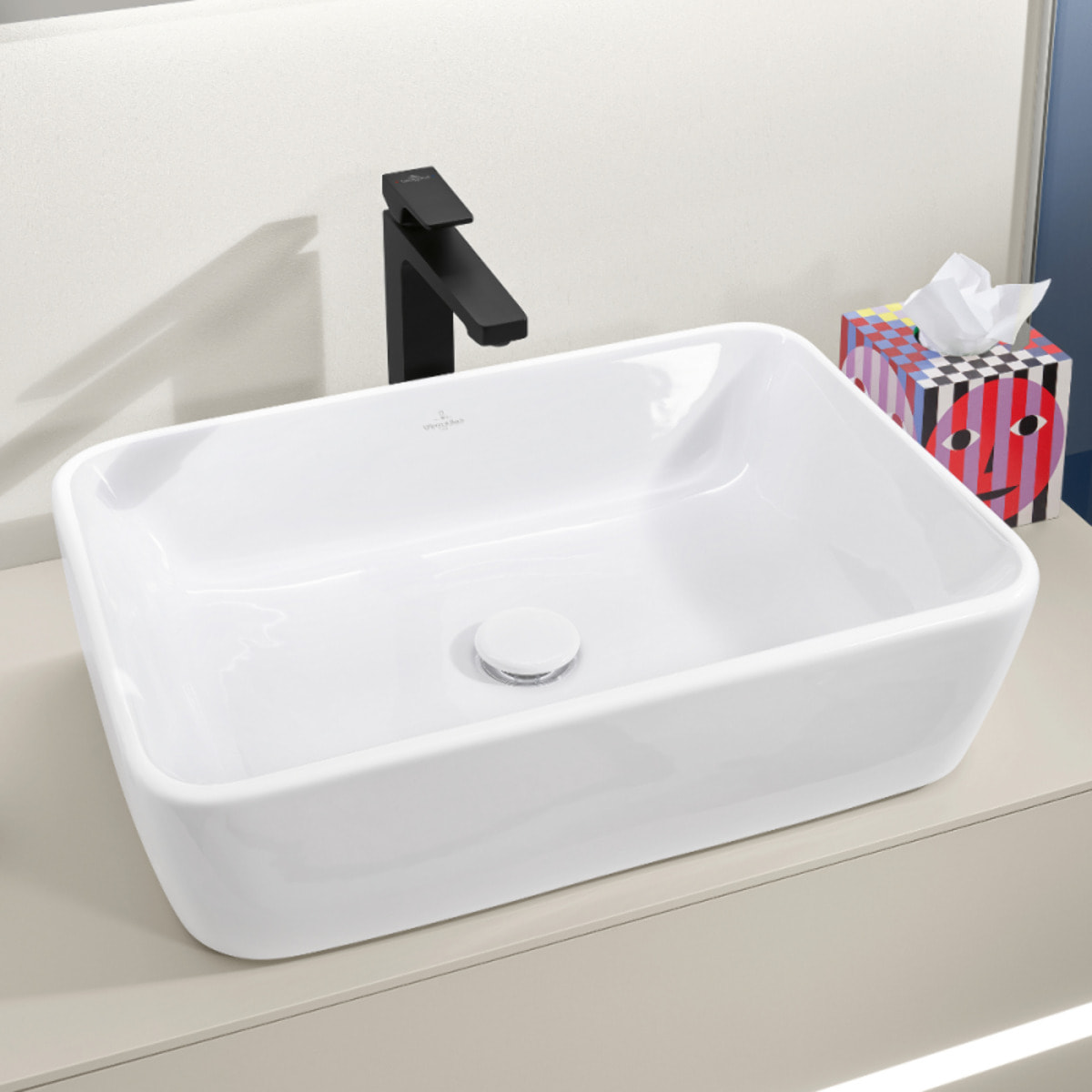 Mitigeur lavabo surélevé Architectura Square avec vidage Push Open Noir mat