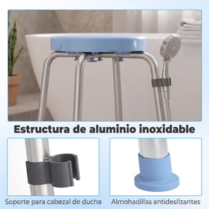 Silla Ducha Personas Mayores Giratorio 360°, Taburete Ducha con Marco de Aluminio, Altura Regulable en 5 Niveles, Antideslizante, Silla de Baño, Montaje Sin Herramientas, Carga 136 kg