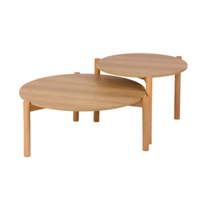 Tables gigognes rondes décor bois. piètement bois d'hévéa naturel - Harmony