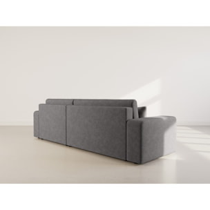 Nicole - Canapé d'angle réversible 5 places convertible avec coffre en tissu - Gris