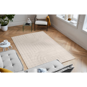 BLOOM - Tapis poils ras motif arc de cercle en relief - Crème