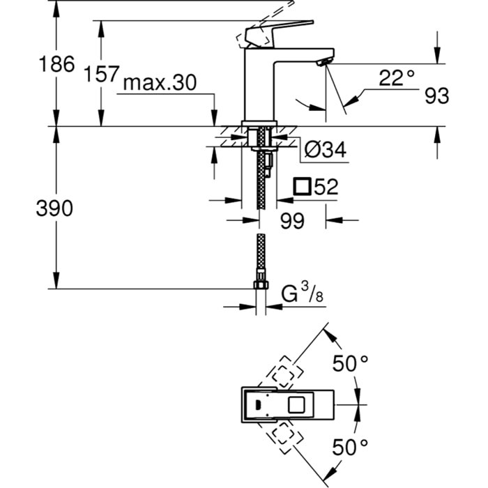 Mitigeur monocommande Lavabo Taille S Eurocube Chromé