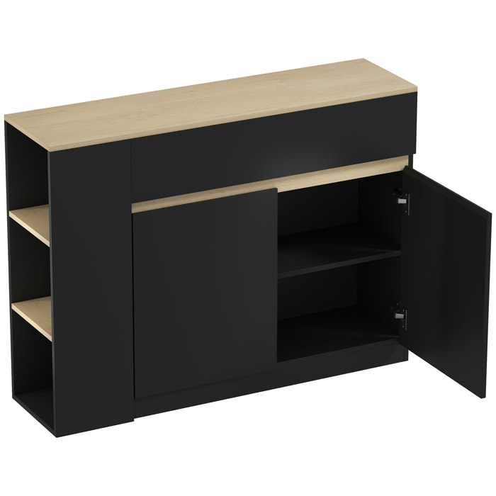 Buffet design bicolore noir effet chêne clair 2 portes étagère grand tiroir avec séparateur 3 niches
