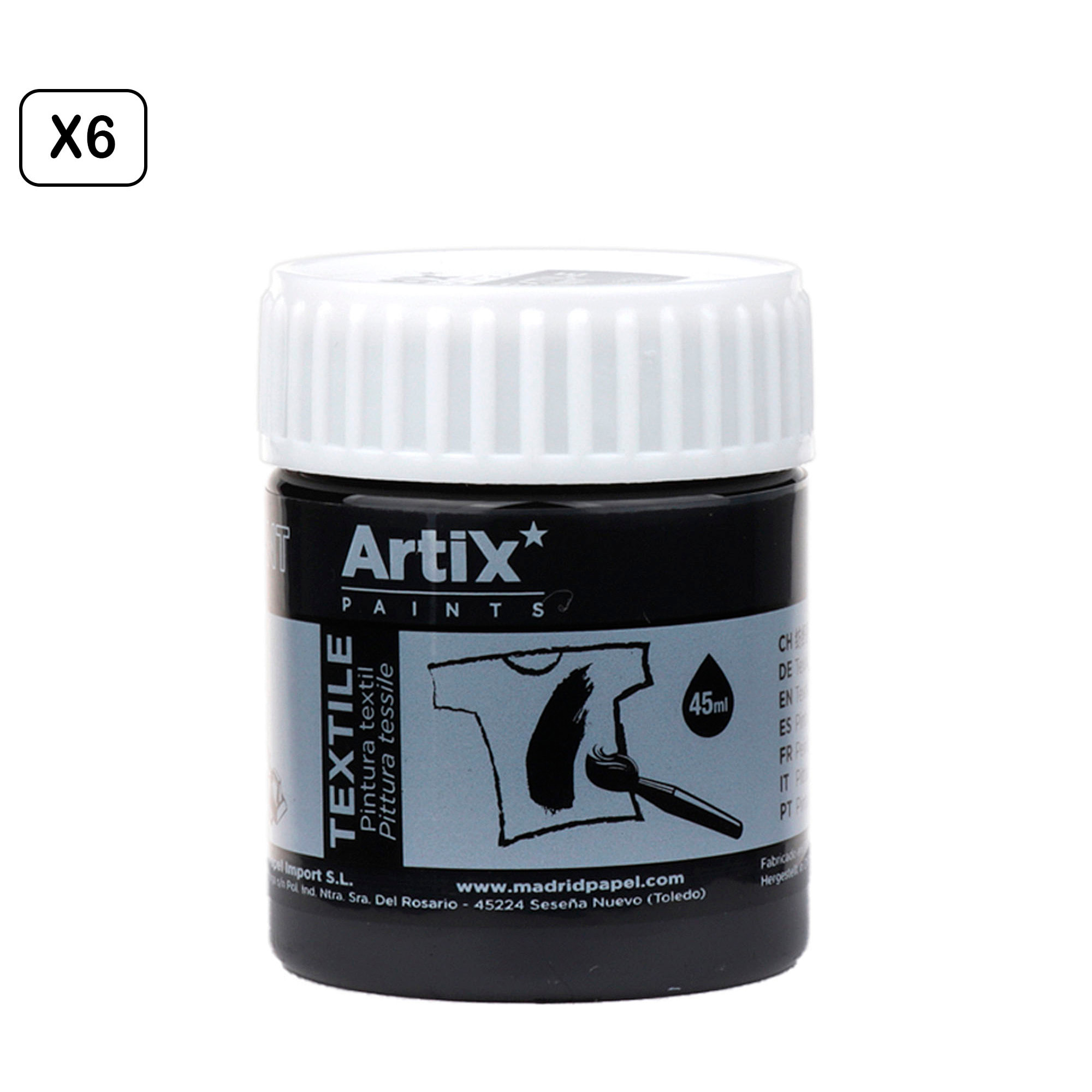 Pack 6 Uds. PINTURA TEXTIL NEGRO 45 ml